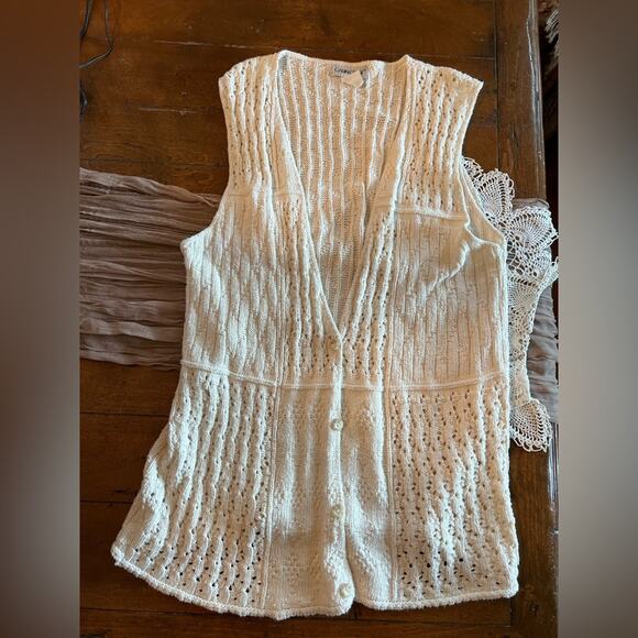 Cream Knit Sleeveless Cardigan by Cabin Creek - vintage size medium - Picture 5 of 5